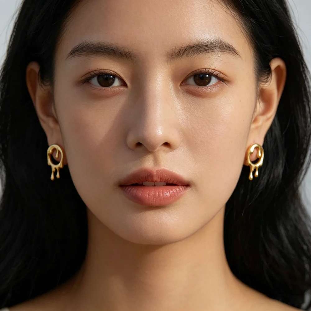 Italy Style Mini Abstract Liquid Ear Studs Statement Sleek 18K Gold Plated Droplet Liquid Stud Earrings Party Gift Wed Jewelry