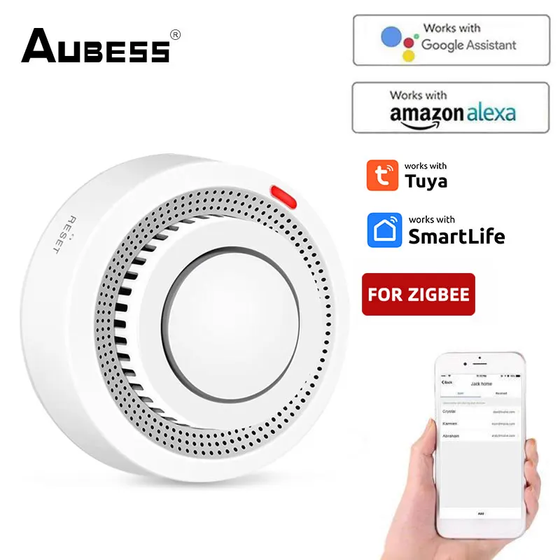 Tuya inteligente zigbee sensor de fumaça proteção contra incêndio detector de fumaça 85db sistema de segurança sonora bombeiros trabalho precisa zigbee gateway