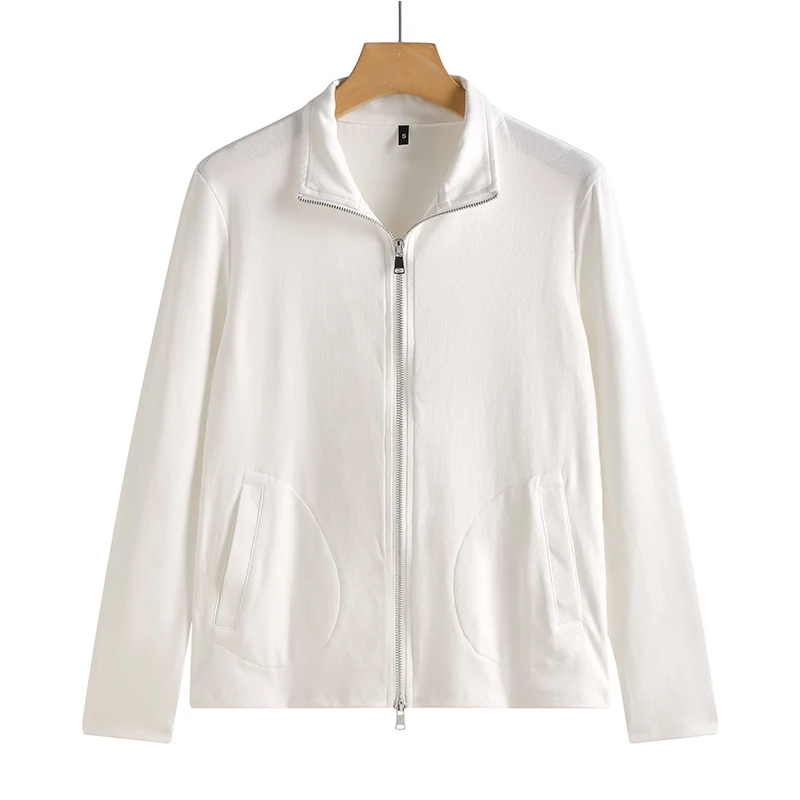 New Women's Zippered Stand Collar Jacket Slim Fit Long Sleeve Cotton Solid Color Casual Outerwear 9