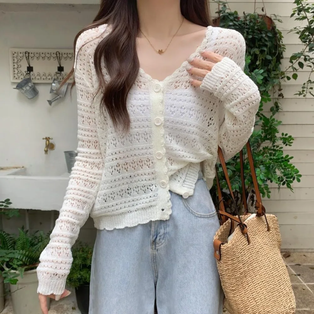 

Модный вязаный кардиган с v-образным вырезом, тонкие солнцезащитные топы, повседневная верхняя одежда с длинными рукавами для женщин