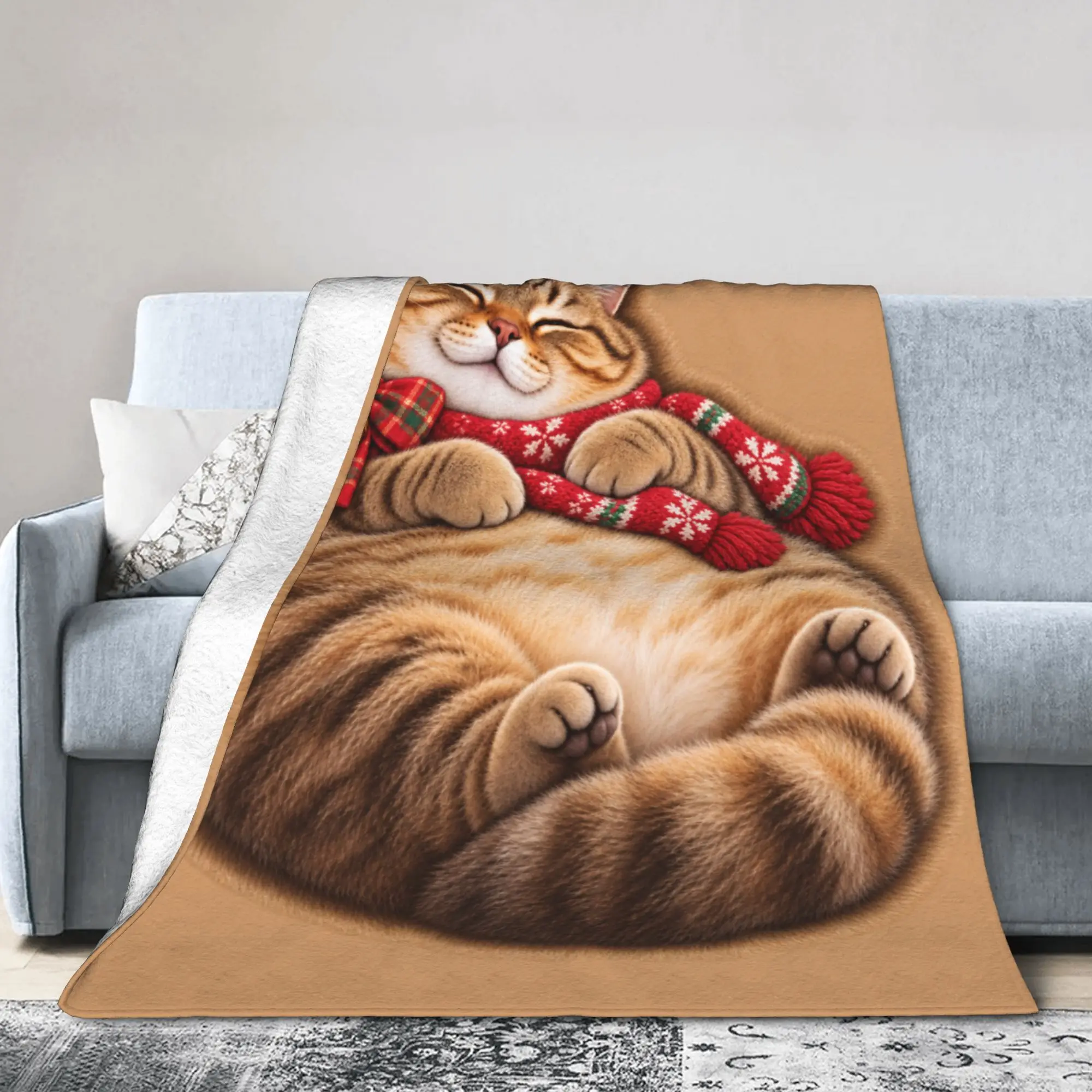 Fat Cat Lying Down 2D Flat Cartoon Blankets Super Warm  Bedding Throws Winter Children Couch Chair Sofa Bed Fashion Bedspread