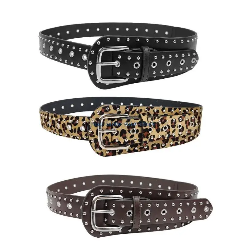 

X7XB Popular Rivet Belt Adjustable Waistband Pants Belt Female Cincher PU Waiststrap