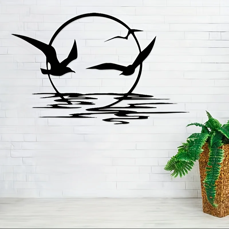 CIFBUY Eisen-Wandkunst, Metall-Wanddekoration, moderne Sonnenaufgangs-Möwe, wasserdichte Hängeskulptur für Wohnzimmer, Terrasse, Hof, Zuhause, Geschenk