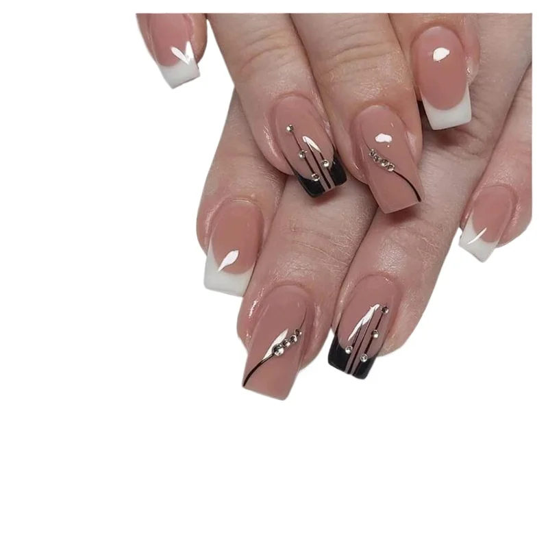 

Ношение ногтей, белая французская нашивка со стразами, готовая продукция, съемная дрель для поддельного ремня для ногтей