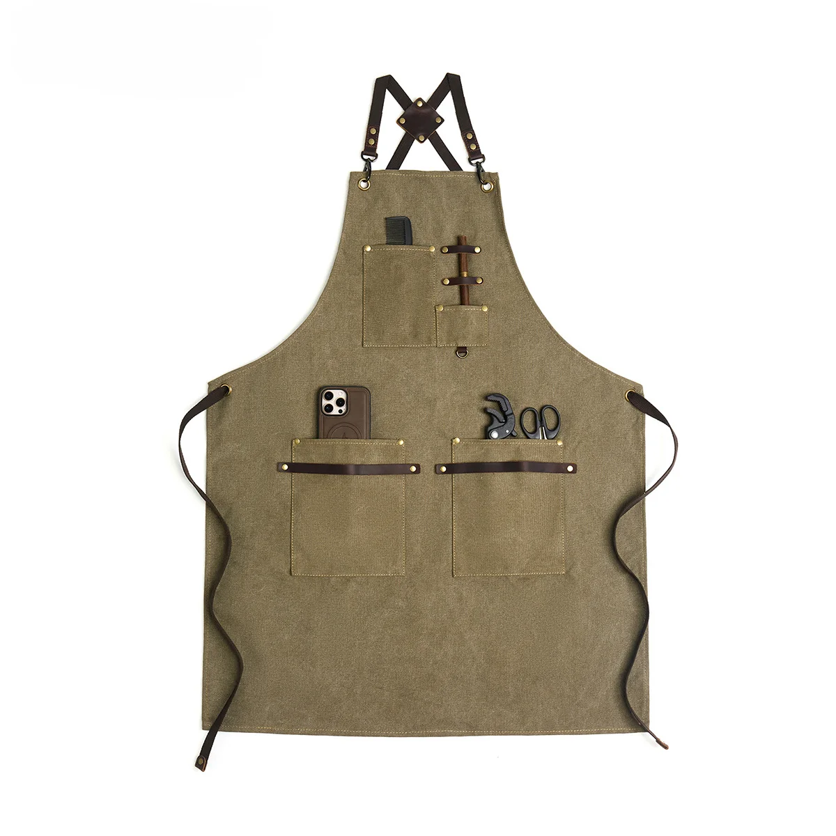 

Vintage Canvas Apron Custom Logo For Coffee Shop Kitchen Restaurant Artisan Workwear