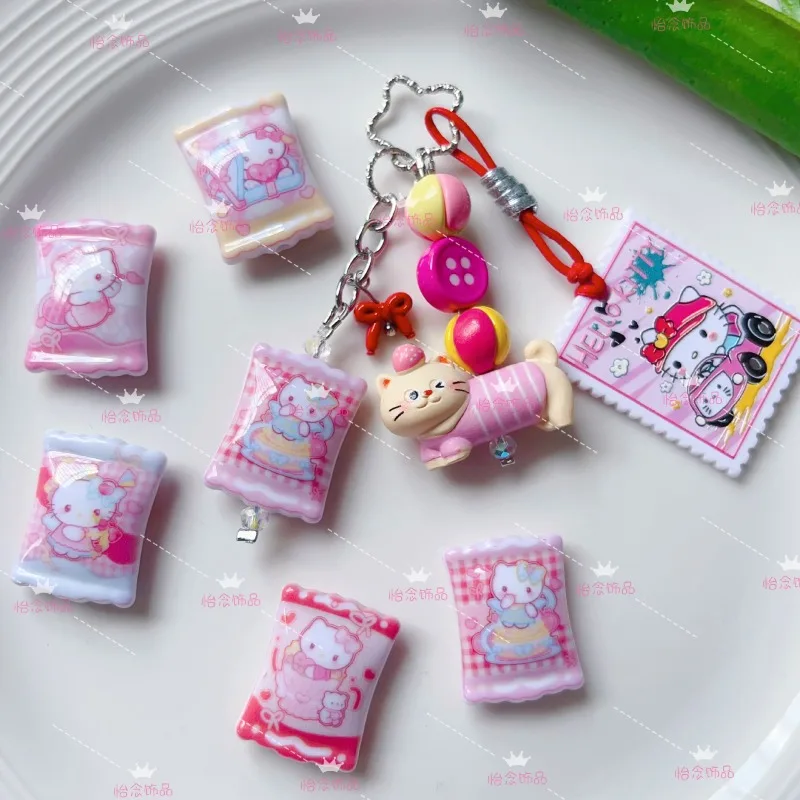 

Cartoon Anime Sanrio Cute Hello Kitty Beads Acrylic Printed Handmade DIY Phone Chain Key chains Accessories Materials