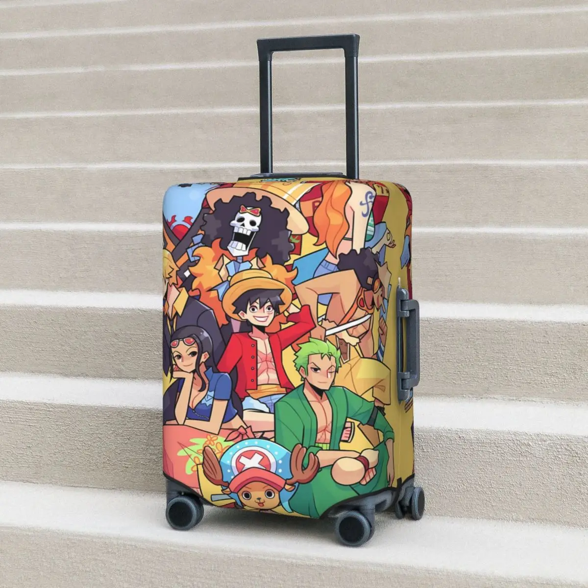 

Yellow Base Chibi Team One Piece Suitcase Cover Travel Protection Flight Elastic Luggage Case
