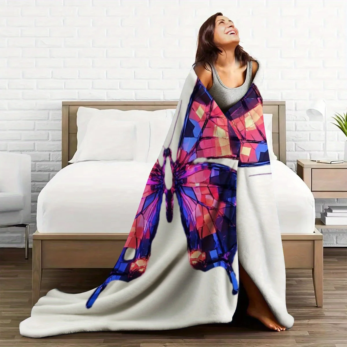 Luxury Butterfly & Butterfly Wing Throw Blanket - Soft Flannel All-Season Couch Bedspread, Thread Count, Purple