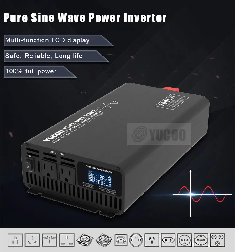 2kw dc 12v 24v 48v to ac 220v pure wave sine power converter inverter