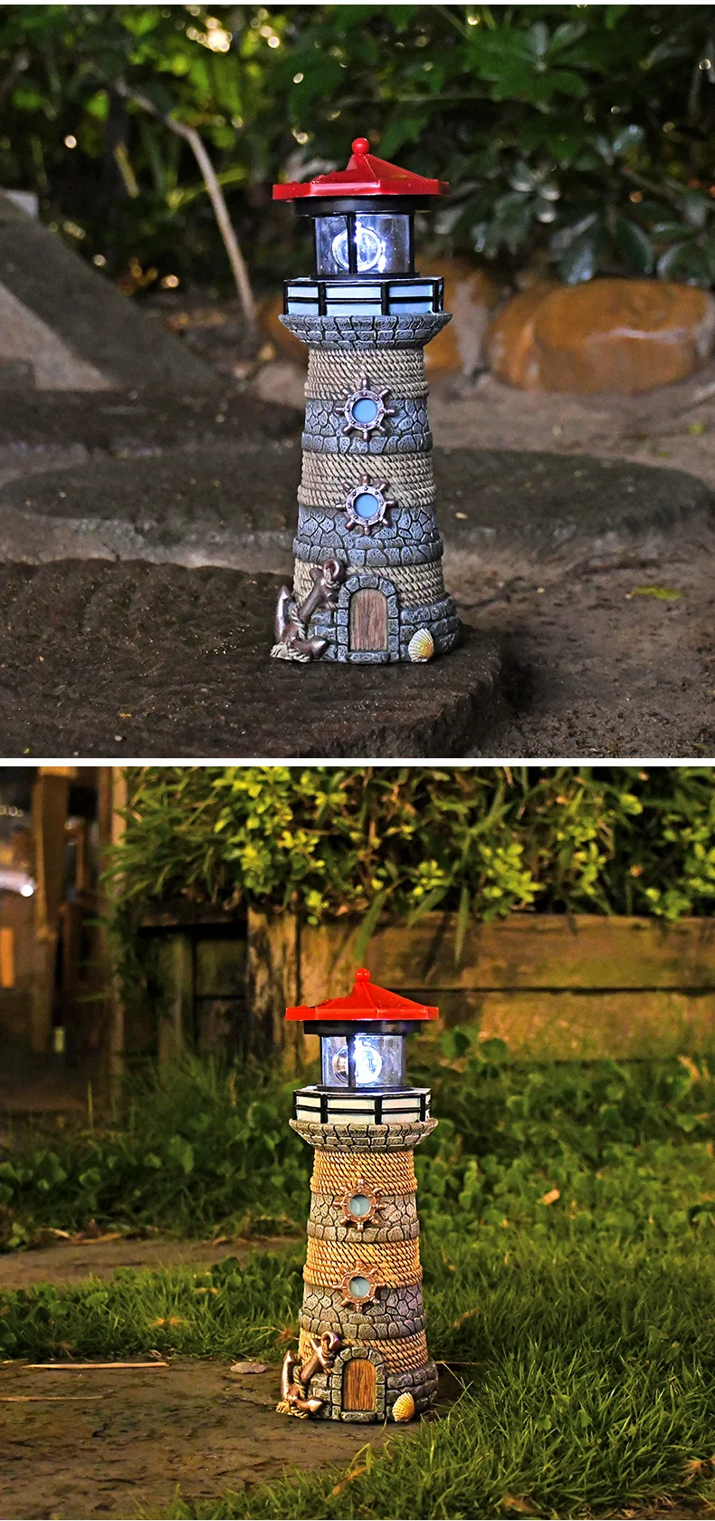Cross-border outdoor garden solar marine lighthouse ornament simulation island rotating lighthouse resin handicraft waterproof