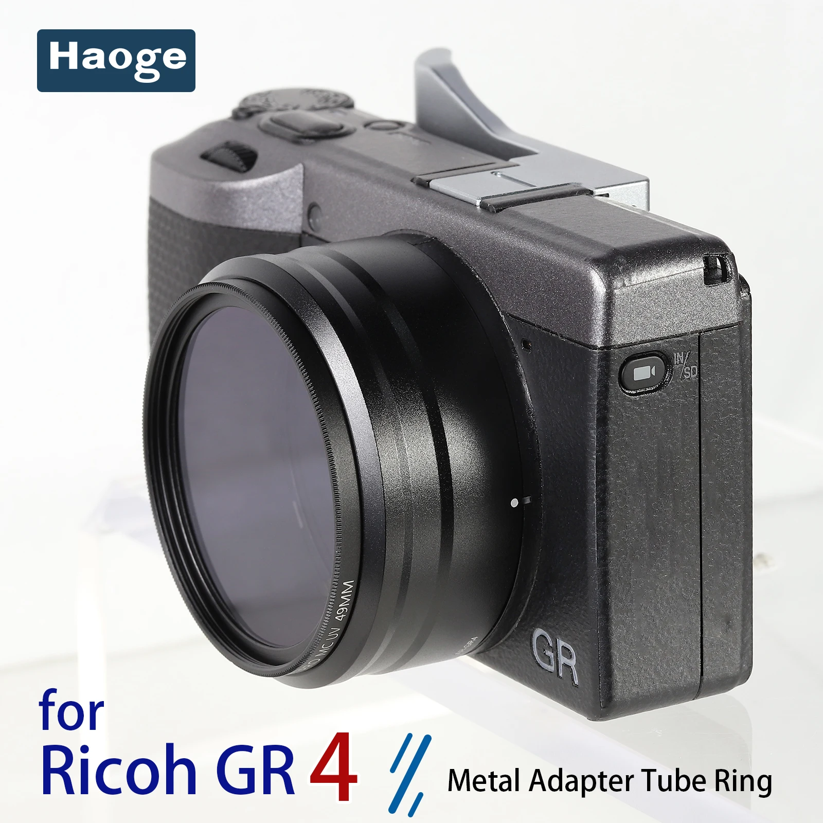 Haoge 49mm Filter Adapter Ring Metal lens Hood for Ricoh GRIV GR4 GR IV HDF for GT-2 GW4 Wide Conversion Lens replaces GA-3