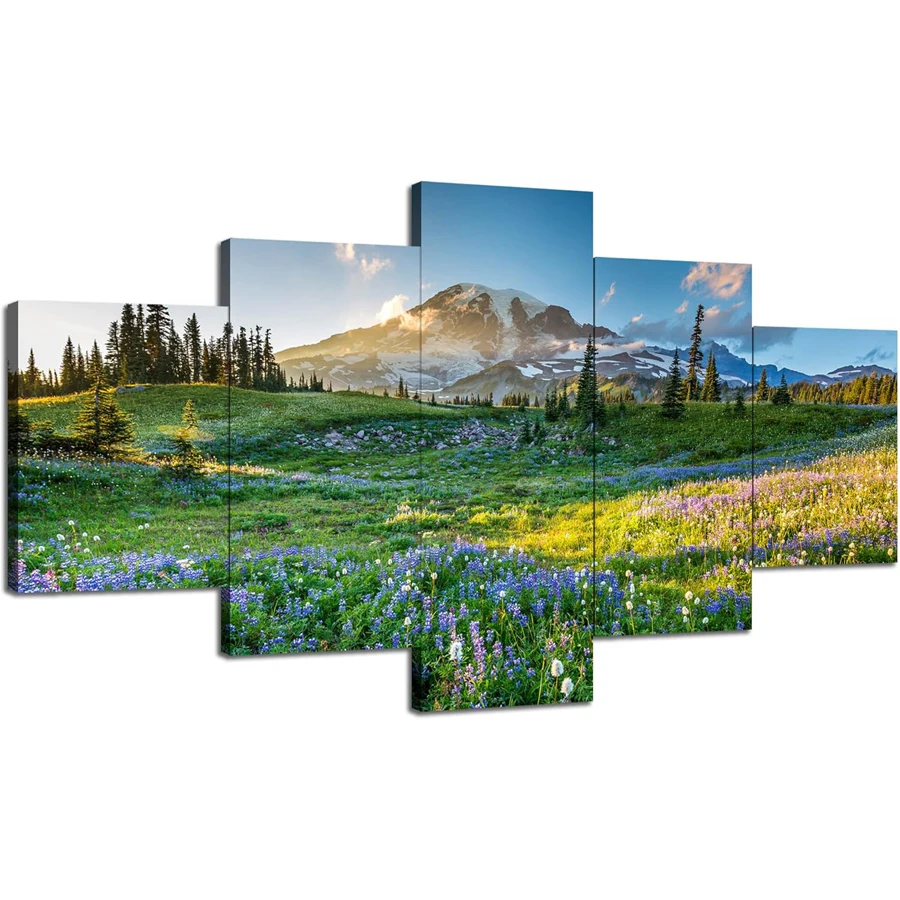 

5pcs Flower fields diamond painting kit grassland snow capped mountain scenery full drill 5d embroidery sunrise home decor craft