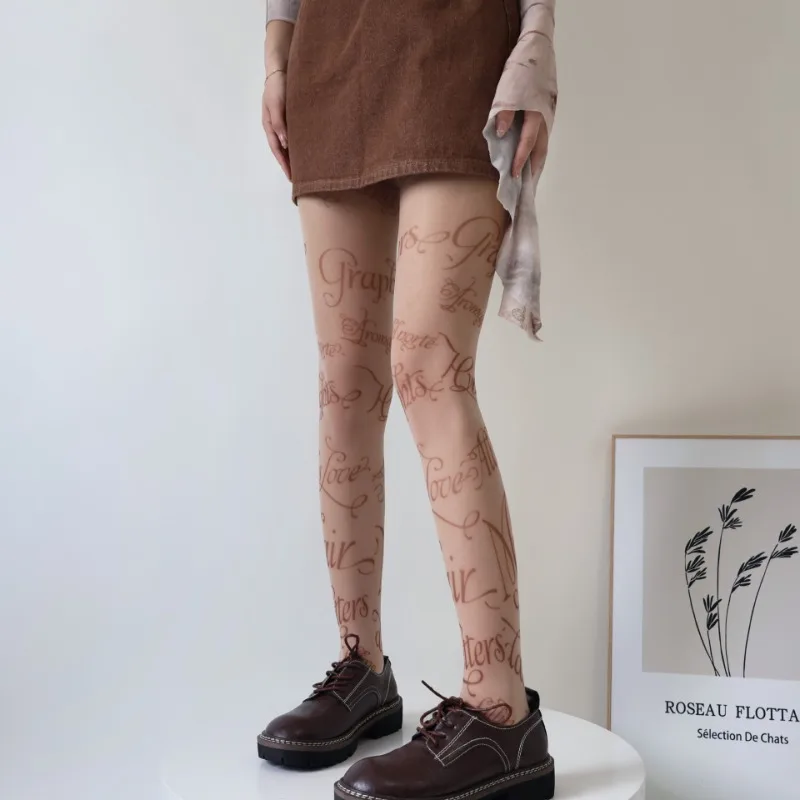 Letter Printed Fashion Stockings Women's Stretch Tights Female Spring Summer Bottoming Leggings Punk Style Pantyhose Ladies Y2K