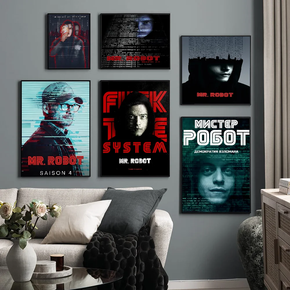 Film Klasik Mr Robot poster Vintage stiker kertas Kraft Retro lengket dekorasi ruangan Kawaii kafe Bar kamar DIY