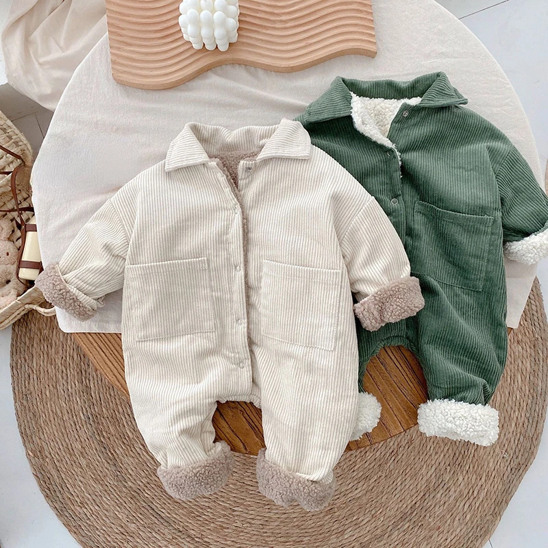 Baby Rompers Corduroy Jumpsuits Fur Lining Girls Clothes Fleece Outerwear