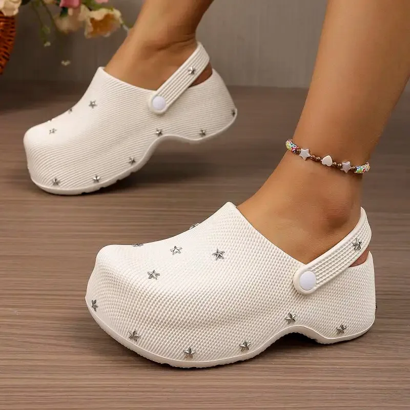 Y2K Metal Star Chunky Platform Clogs Sandals Women Summer 2026 Soft Thick Bottom Garden Shoes Woman's Lightweight Beach Slippers