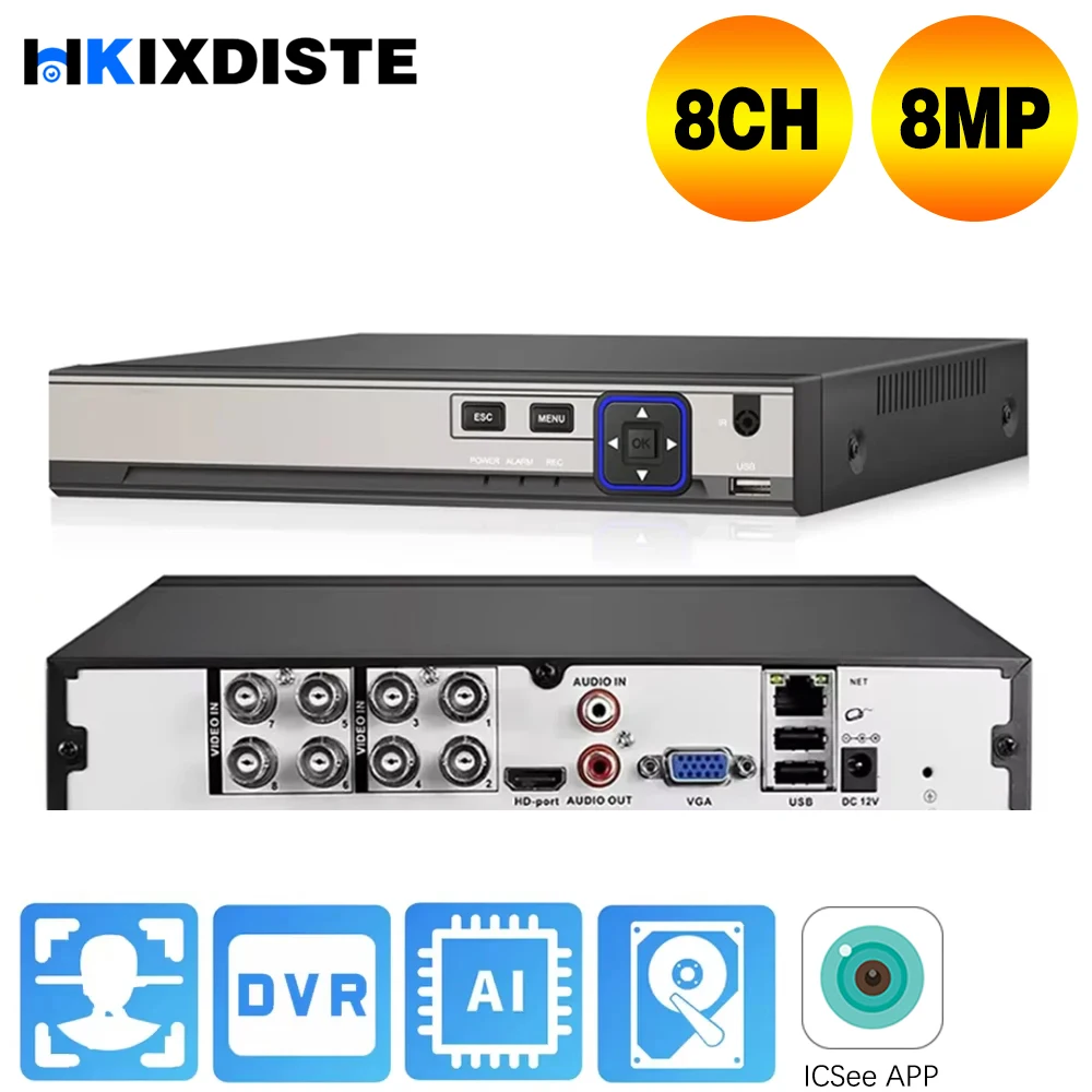 HKIXDISTE 4K 8MP DVR 4/8/16 Channels AHD CVI TVI CVBS IP Digital Video Recorder DVR Home Security Protection System Guard Live