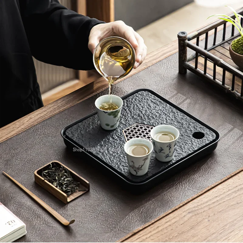 Mimicking Ugjin Stone Tea Tray Drain Water Dry Bubble Tray Insulated and Heat-resistant Teaset Storage Tea Ceremony Supplies