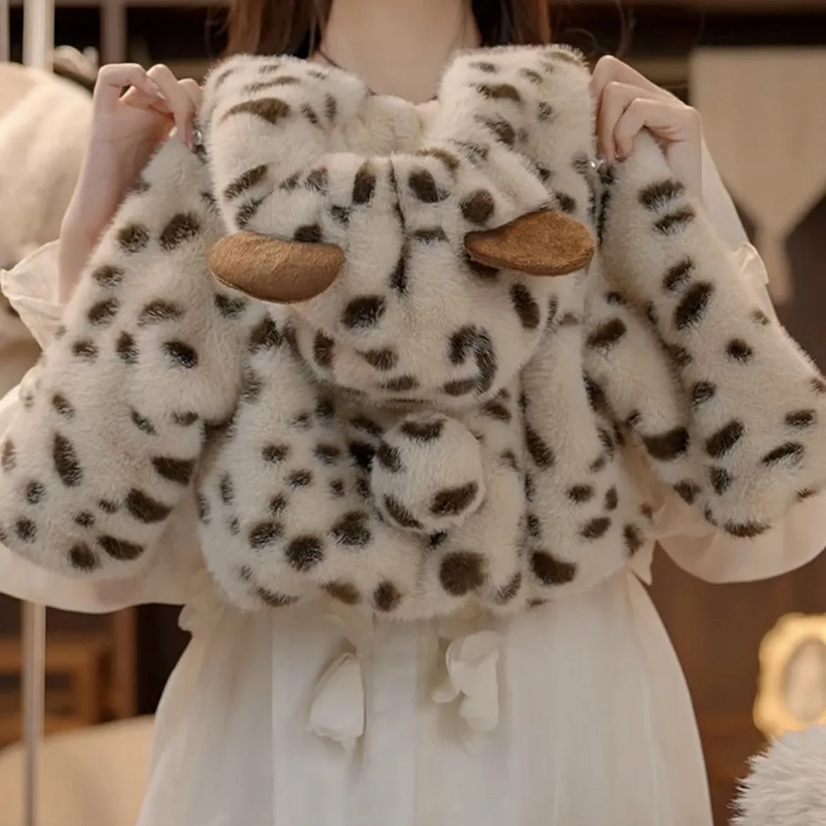 

Boy and Girl Plush Coat Autumn/Winter New Children's Plush Thick Warm Leopard Pattern Cotton Jacket