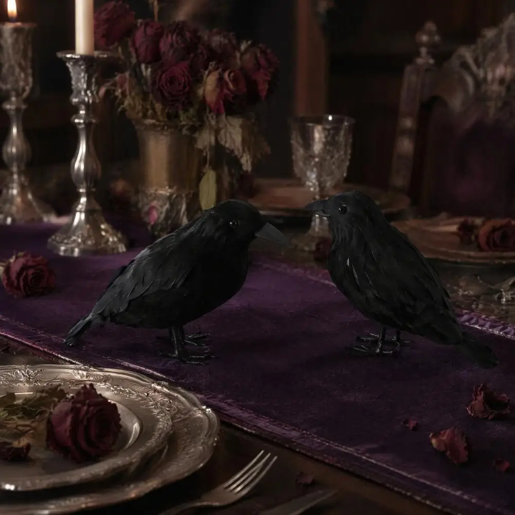 Realistic Feathered Crow Figurine Realistic Halloween Crow Decoration Realistic Crow Figurine Feathered Raven Statue Spooky