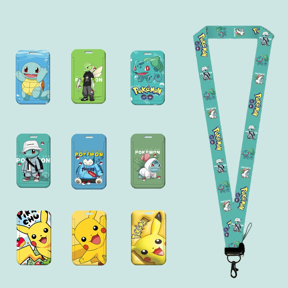 New Cartoon Keychain Gengar Neck Strap Id Card Badge Holder Pikachu Bulbasaur Squirtle Lanyard Halloween Gift For Friends