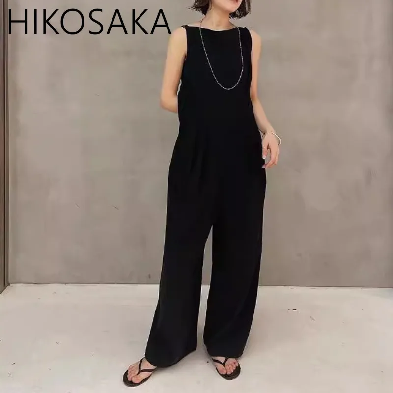 Monos sexis de longitud media con espalda descubierta para Mujer, pantalones holgados informales elegantes de estilo japonés, Ropa de Mujer 2024