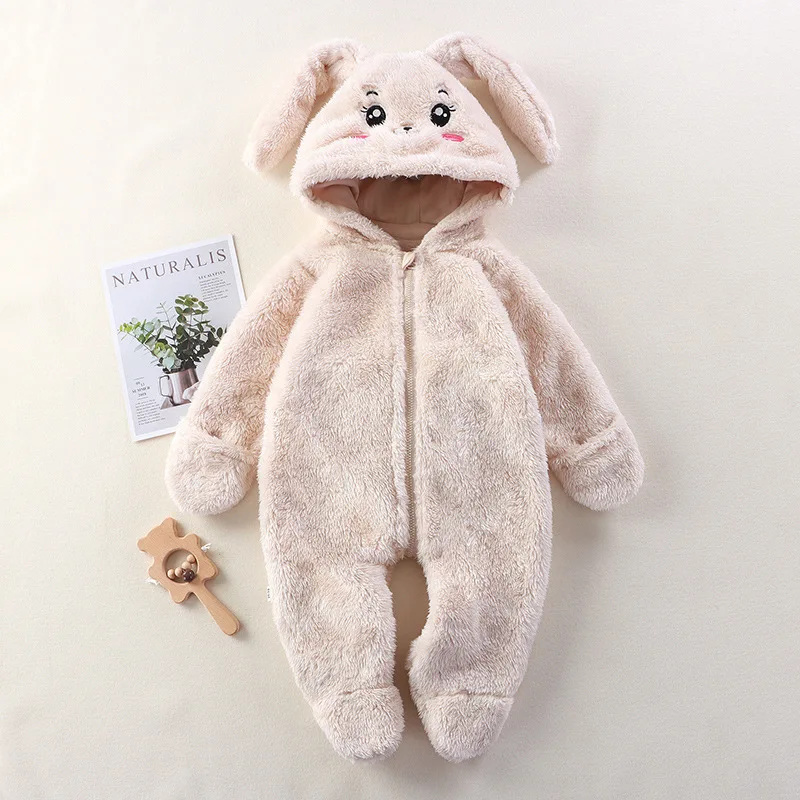 Barboteuse à capuche de dessin animé à pieds pour bébés, combinaisons chaudes en peluche, vêtements de détente pour bébés, tenue pour tout-petits,