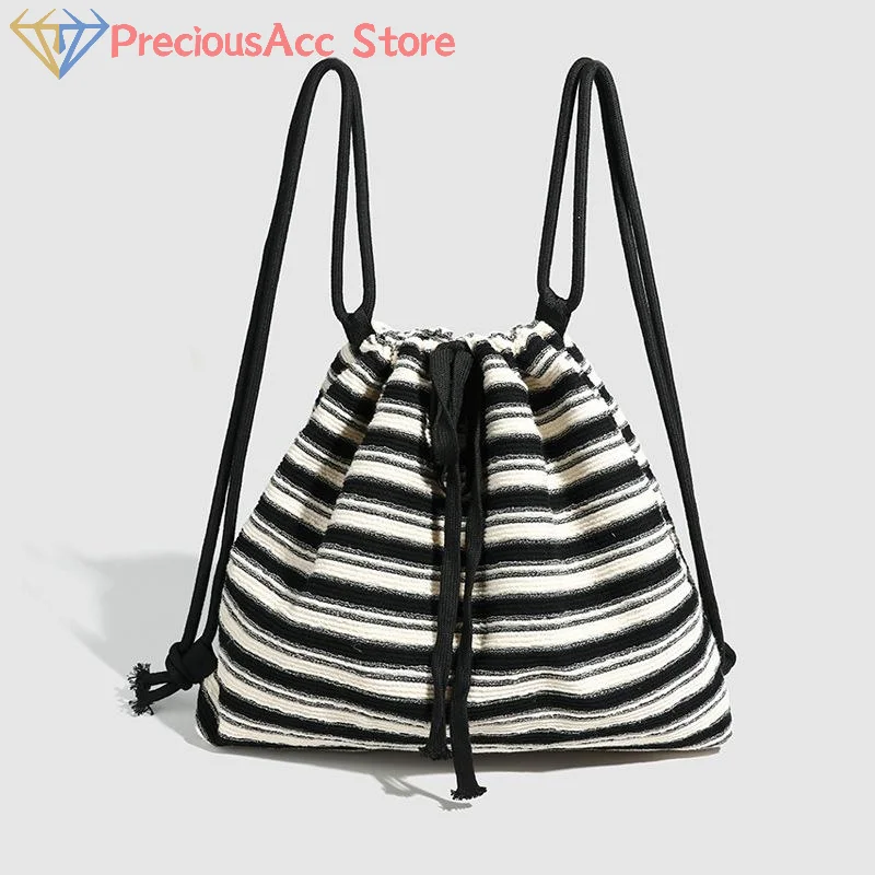 

Полосатый рюкзак, модная повседневная корейская вязаная сумка-тоут, большая вместительная дорожная сумка, студенческие сумки с двойным плечевым ремнем