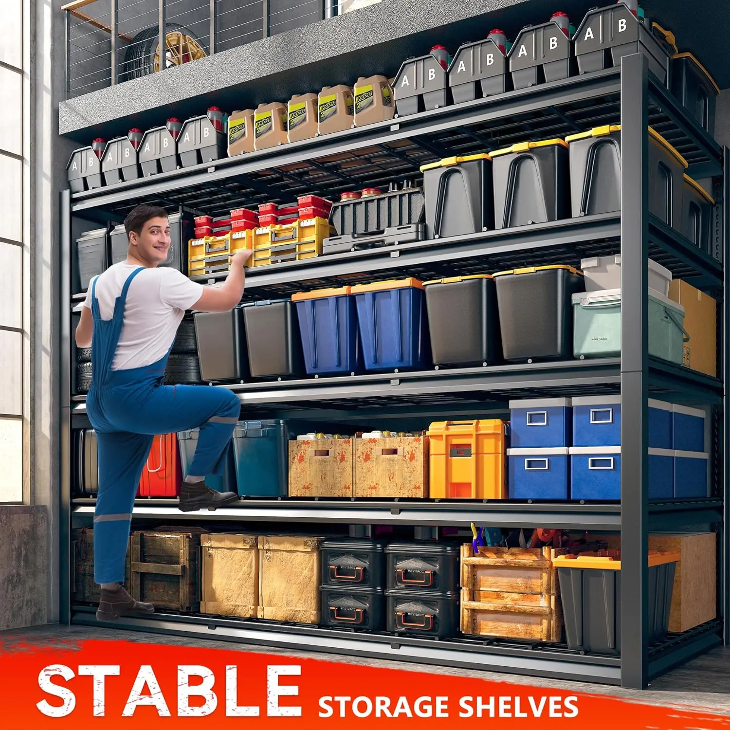 60" W Garage Shelving Heavy Duty Storage Shelves 3000LBS Adjustable 5 Tier Metal Shelving Unit for Storage Rack Garage