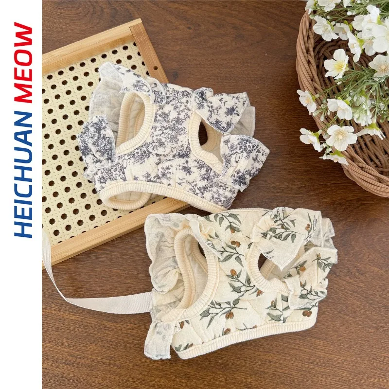 

Pure Cotton Pet Dog Harness With Rope Cat Vest With Leash Collar Pet Dog High Quality Autumn Breathable Kitty Chest Princess Pet