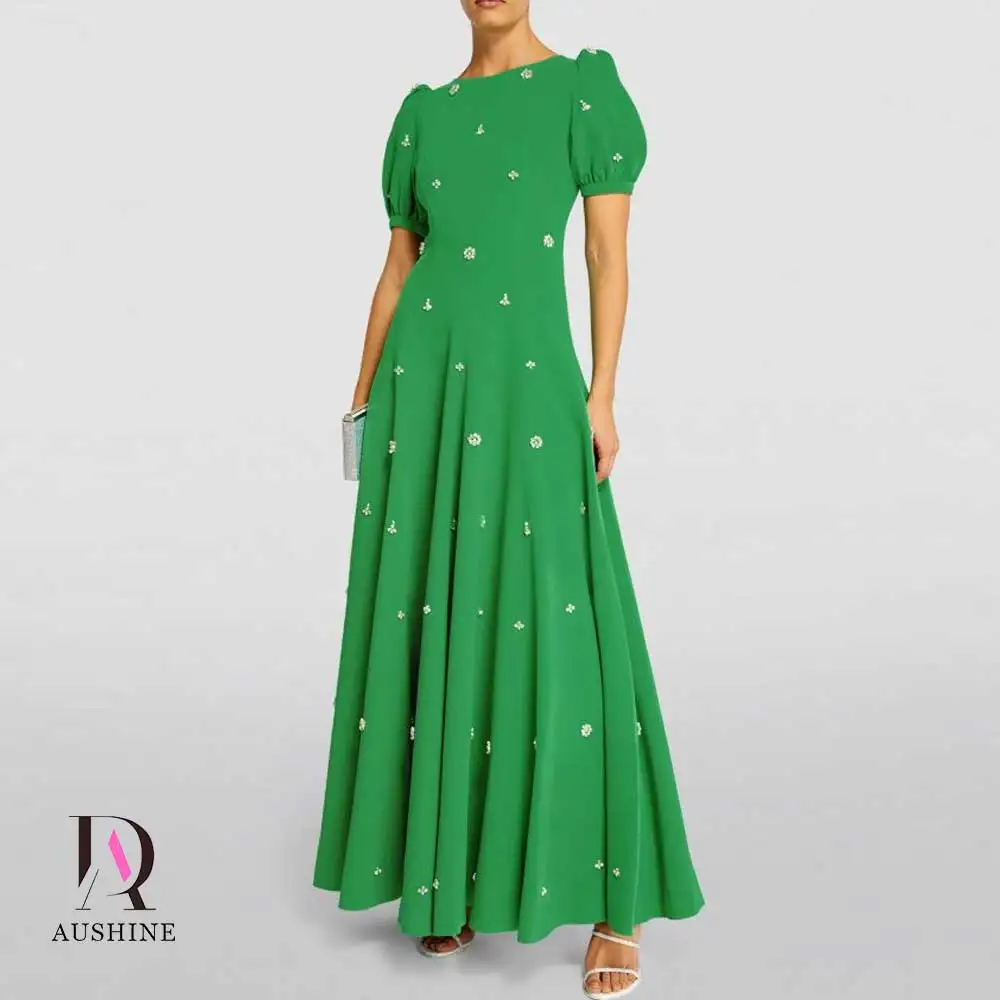 Aushine-vestido de noche de cumpleaños de lujo para mujer, Vestido de manga corta hasta el tobillo, vestidos de fiesta de boda elegantes para verano, 2024Fu