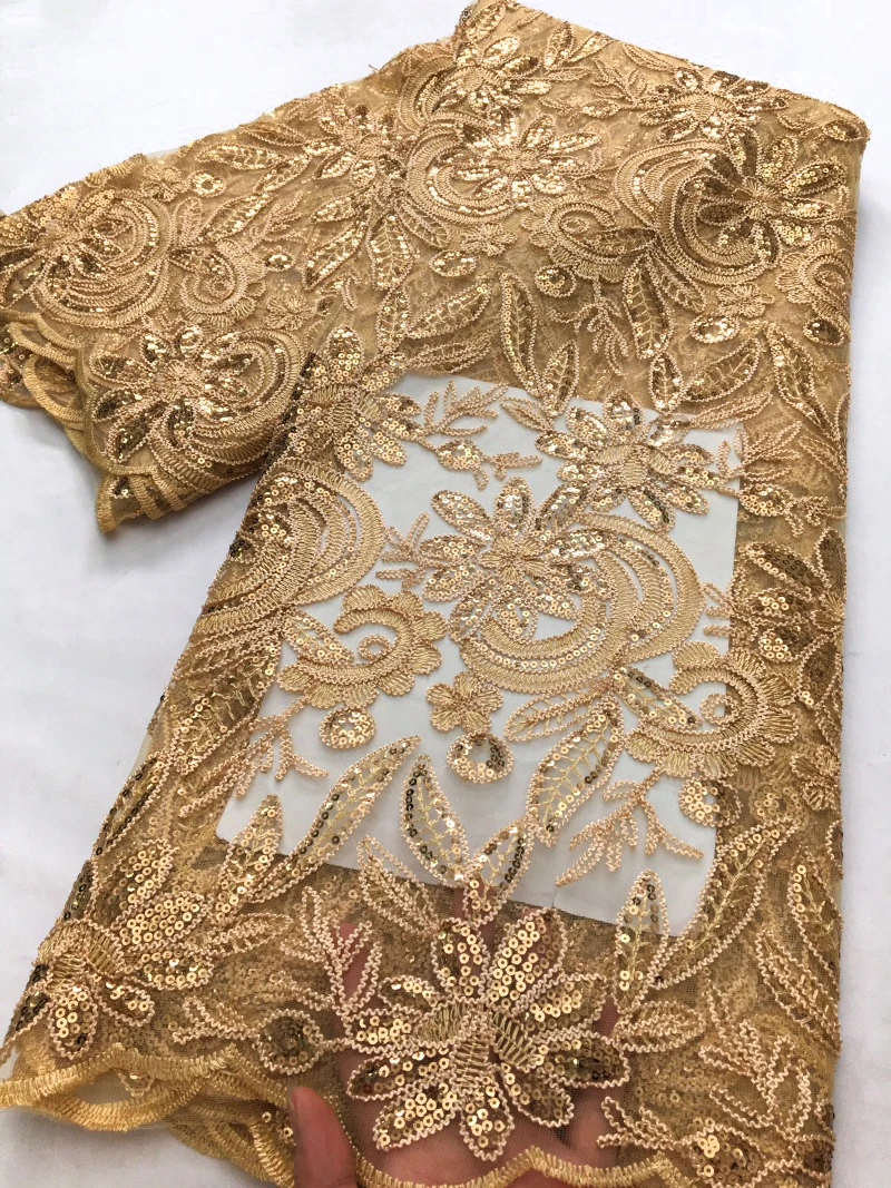

French Mesh Lace Fabric African Sequins Lace Fabrics 2025 High Quality Nigerian Tulle Net For Sewing Women Dresses 2.5Yards 4373