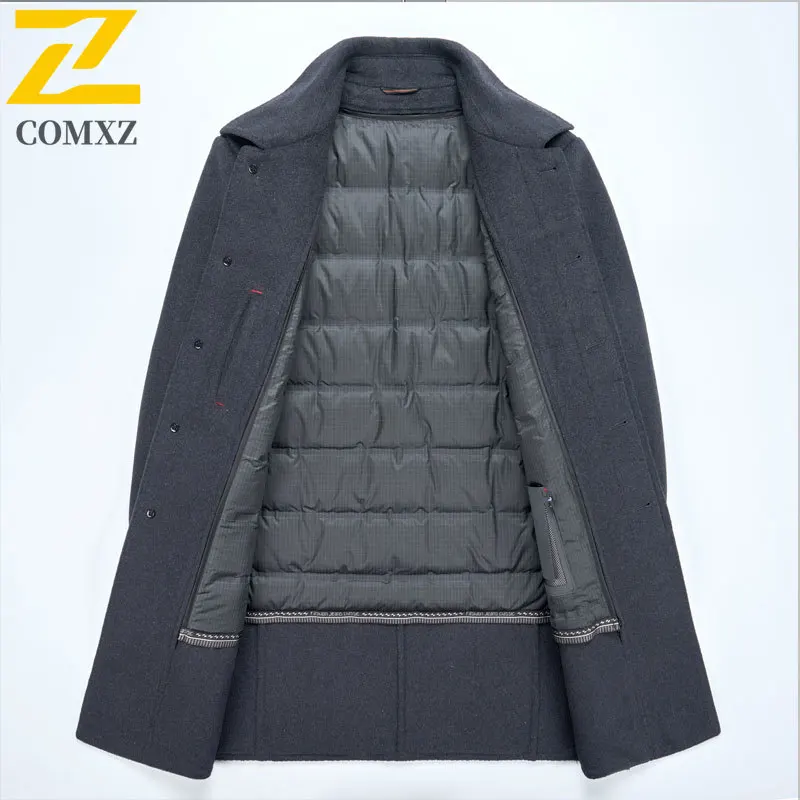 2025 Classic Wool Overcoat Winter New Casual Business Style Mid Length Coat Detachable Down Liner Premium Warm Outerwear