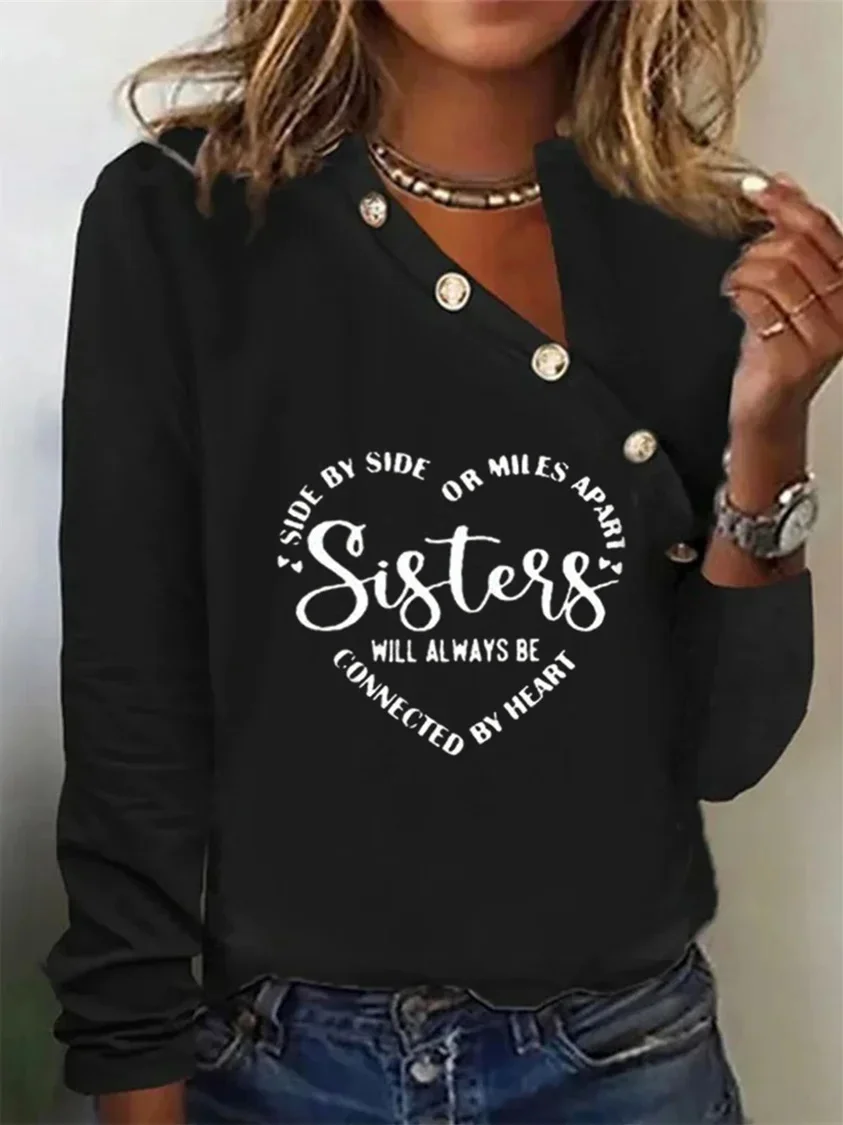 

Plus Size Women Long Sleeve V-neck Stitching LOVE Top