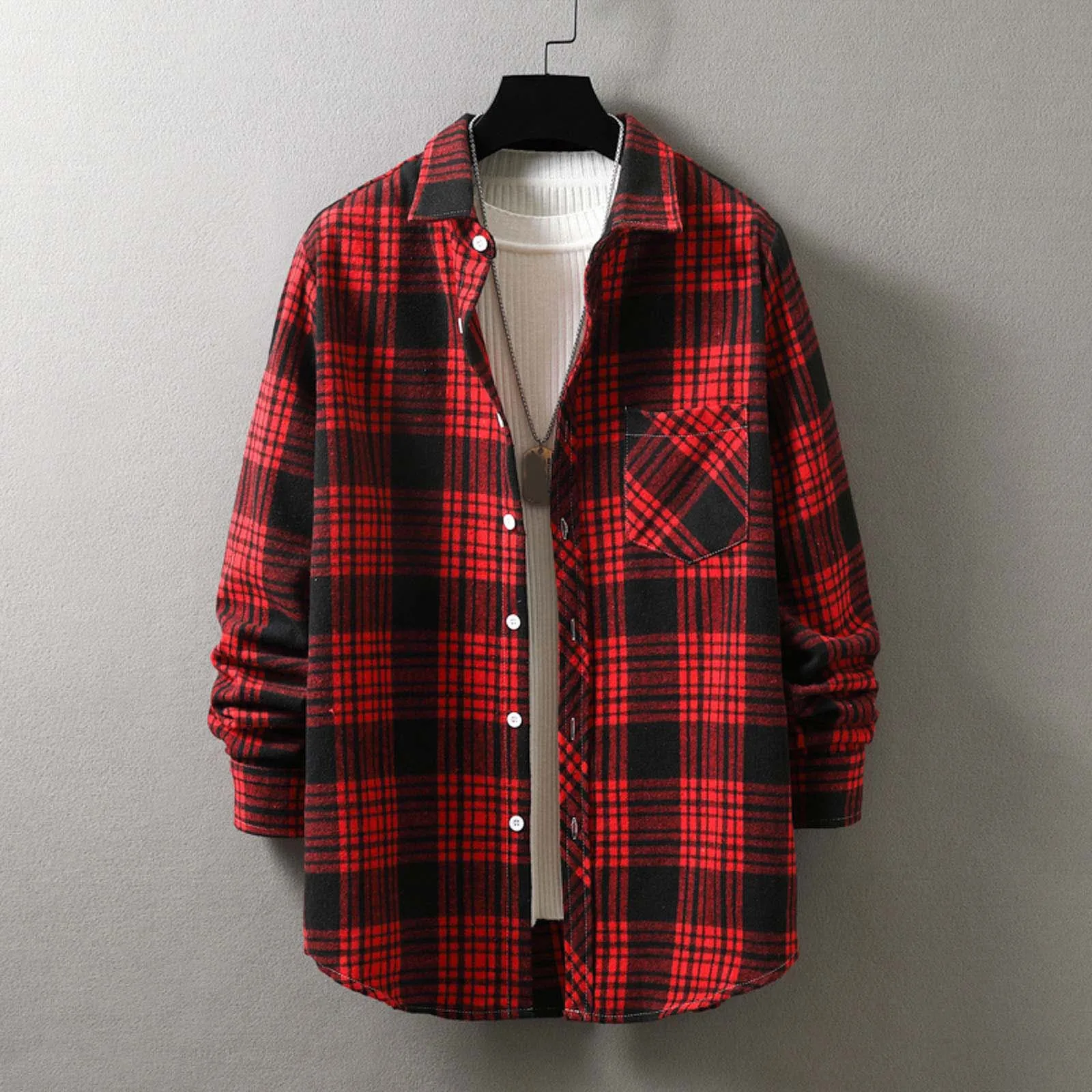 2023 Men Plaid Flannel Shirt Fashion Male Pocket Retro Buffalo Plaid Shirts Spring Autumn Long Sleeve Harajuku Checked Men Shirt