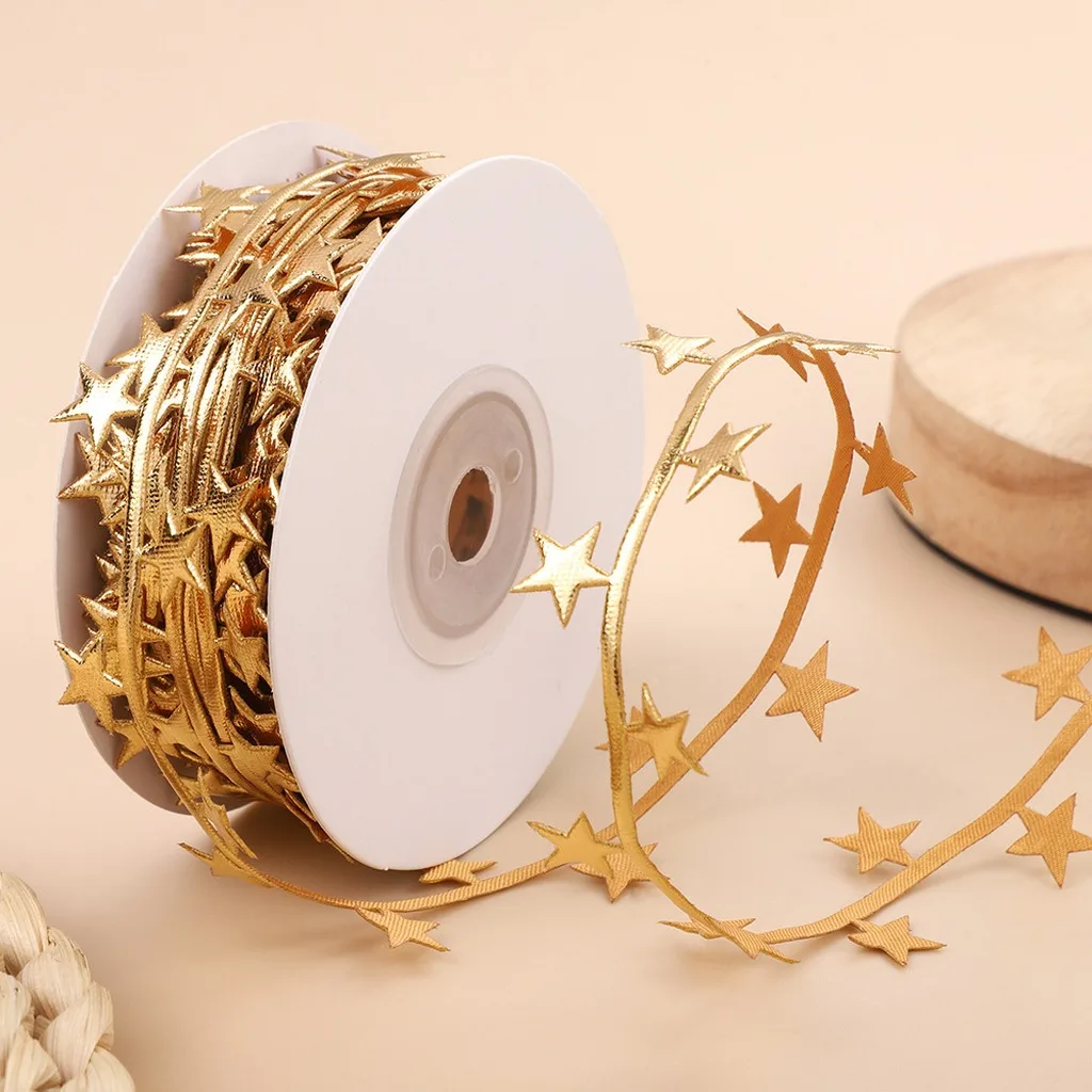 2.5cm 10 Yards Five-Pointed Star Decorative Ribbon  For Gift Wrapping Christmas Diy Crafts Gifts Packaging Material Ribbon