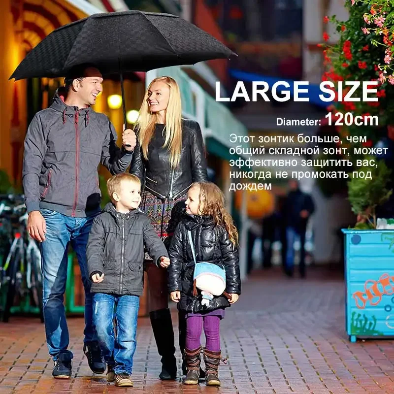 Big Umbrella Double Layer Dark  Rain Grid Women Men 3Folding 10K Windproof Business Umbrellas Parasol Family Travel Paraguas