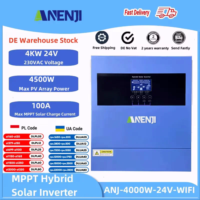 4KW 6,2KW Hybrid Solar Inverter 24V 48V 230V Reine Sinus Welle Off Grid MPPT 100A/120A Solar Laderegler Für Solar Panels