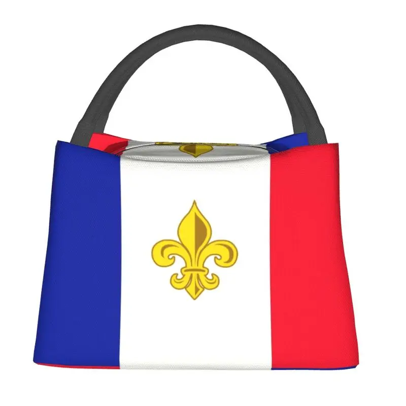 France Flag Fleur De Lis Insulated Lunch Bag for Women Resuable French Lily Flower Cooler Thermal Bento Box Beach Camping Travel