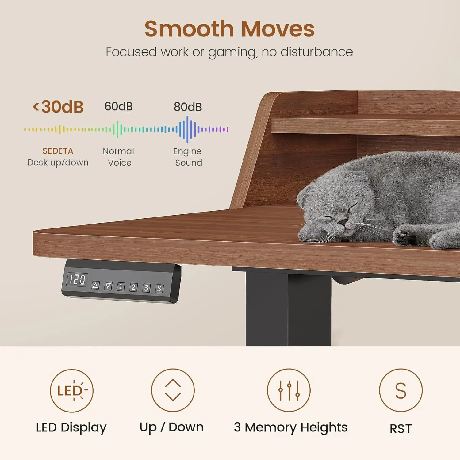 Standing Desk With Storage, 55" Fluted Stand Up Desk With Power Outlets And LED Lights, Height-Adjustable Table, Customized - view 5