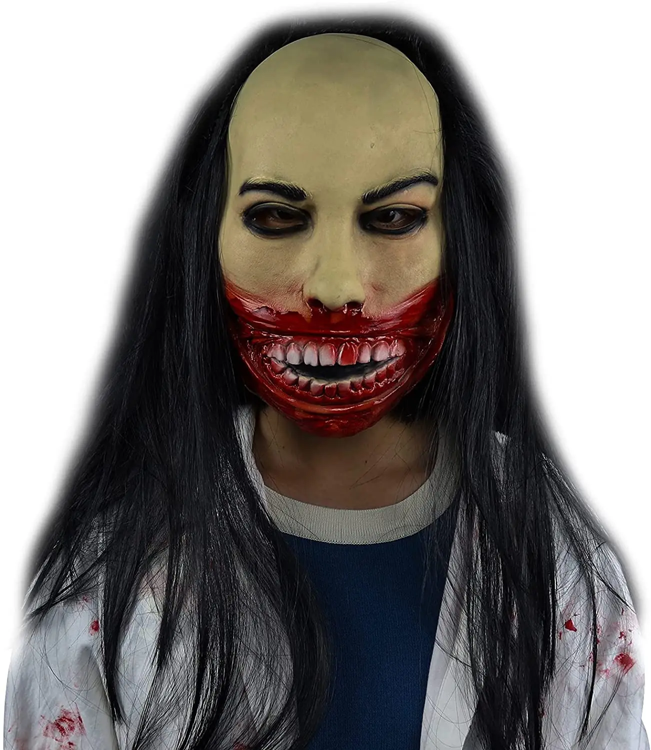 Horror Grimace Ghost Mask Scary Zombie Latex Skin with Long Hair Realistic Halloween Cosplay Props Party Costume Adult