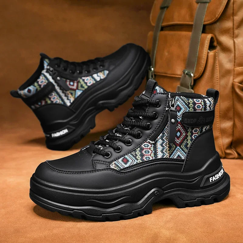 

Men's Boots Designer Luxury Men New Working Boots High Tops Platform Leather Shoes for Men British Style Motorcycle Botas Hombre