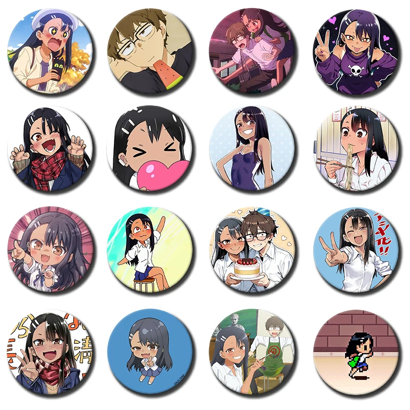 Anime D-Don't Toy with Me, Miss Nagatoro Button Pins Round Cartoon Badge Exquisite Round Brooches for Backpack Accessories Gifts