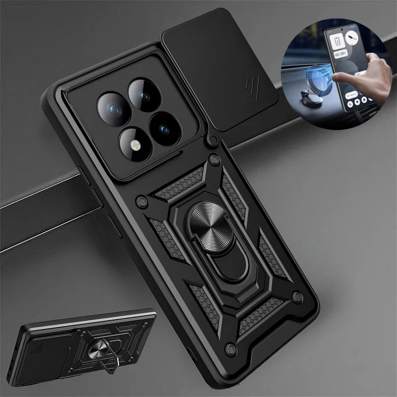 

Противоударный чехол Armor Funda для Redmi Note 15 Pro Plus с магнитным кольцом-держателем для автомобиля и защитой объектива для Xiaomi Redmi Note 15 Pro+ Plus 5G