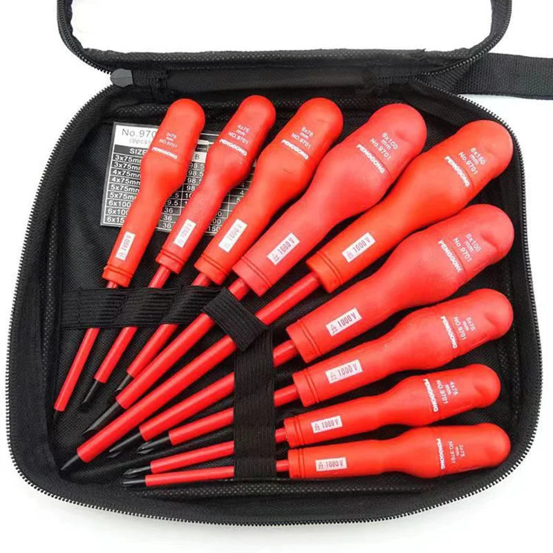 9pcs Professional Magnetic insulated Screwdrivers Set 1000v Phillips Slotted  Screw Driver Tips Professional Cushion Grip Screwd