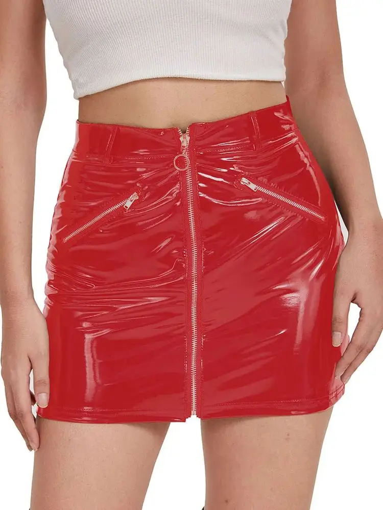 

S-3XL Wet Look PVC Zipper Skirts Shiny PU Leather High Waist Pencil Skirt Tights Package Hip Minifalda Hot Sexy Jupe Gonna Saias