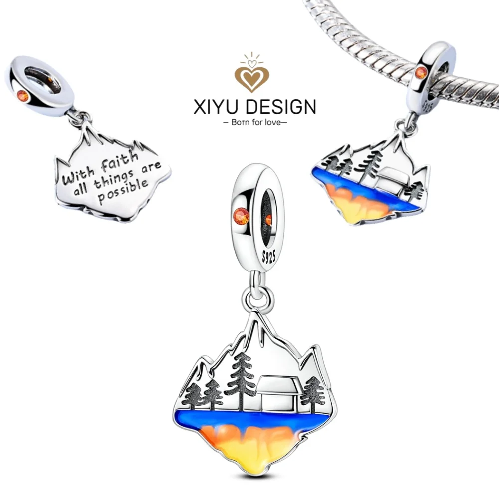 Travel Series 925 Silver Lucky Sunshine Golden Mountain Charms  Fit Bracelet Pendant Women DIY Fine Jewelry Commemorative Gifts