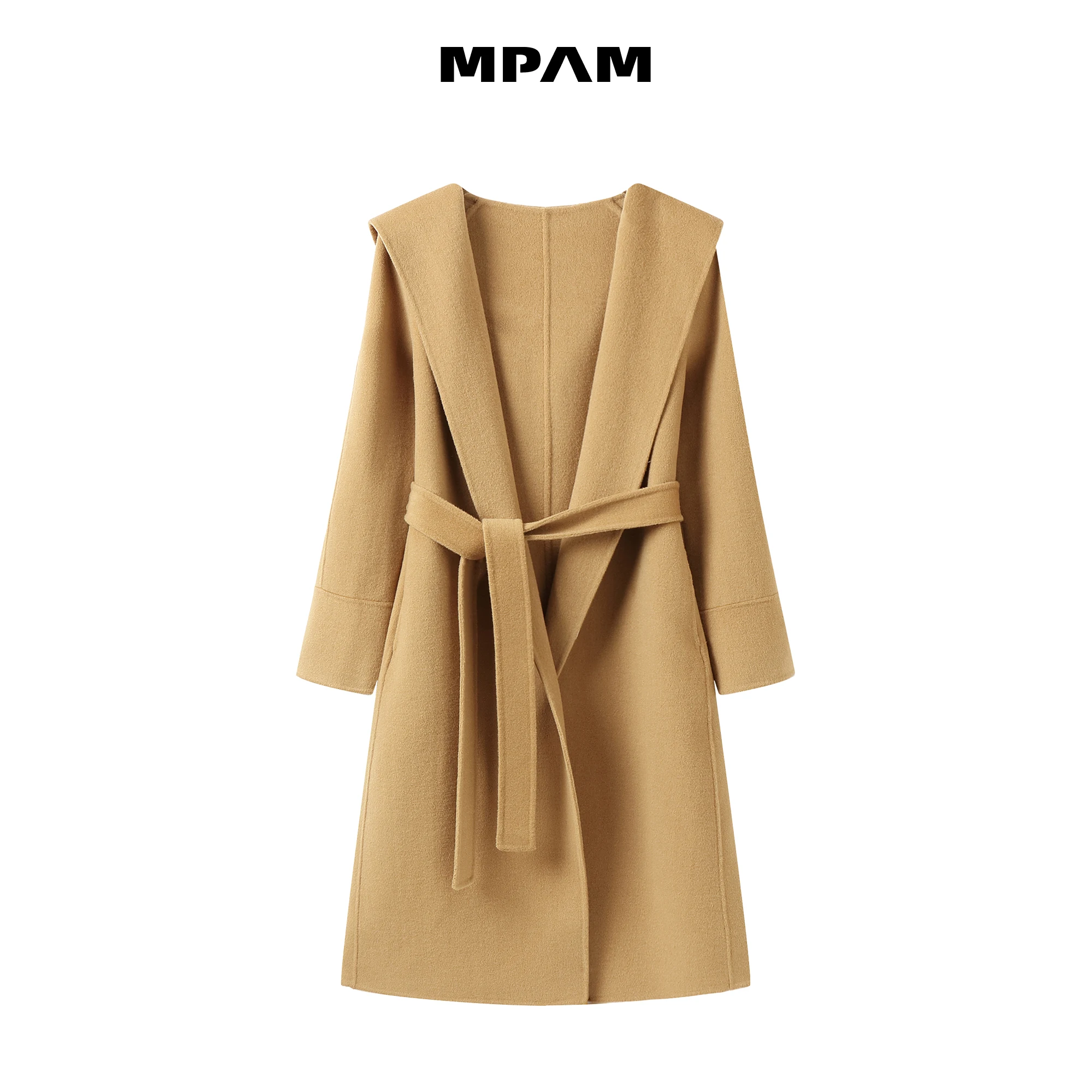 Mpam Long Hooded Loose-Fitting French Bathrobe-Style Coat Double-Sided Elegant Wool Coat for Women 717