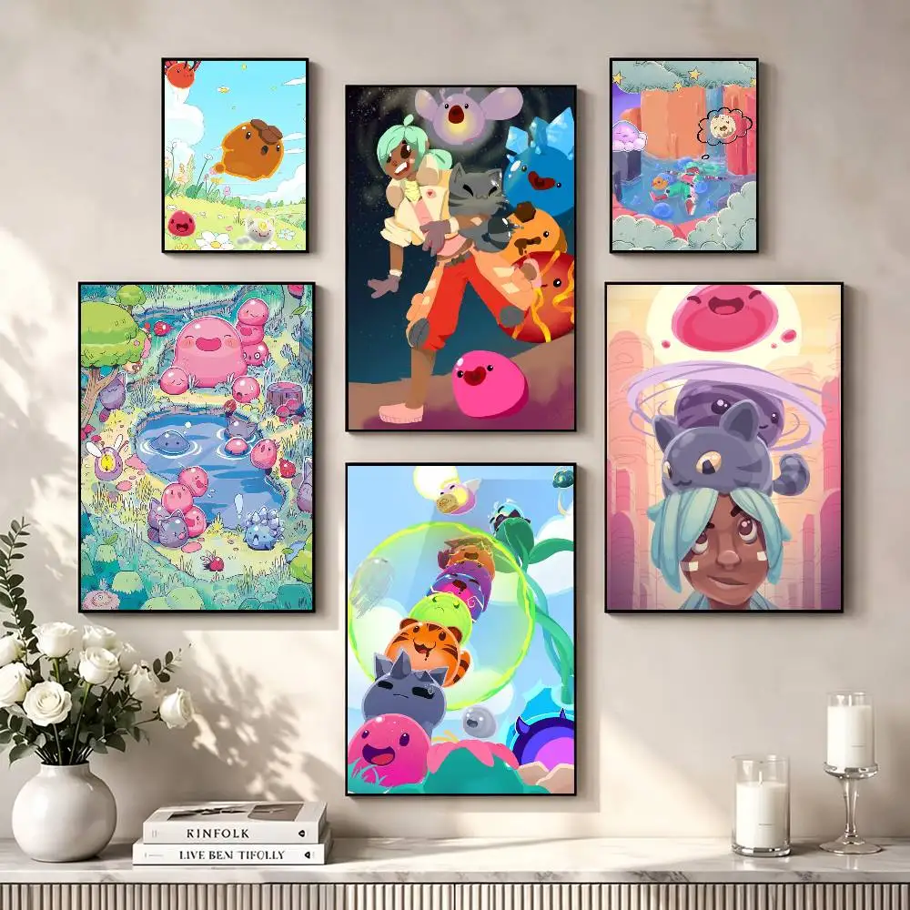 Cute Naughty Slime Rancher  Poster Waterproof Wall Art Sticker For Bar Living Room Vintage Decor High Quality Print Gift