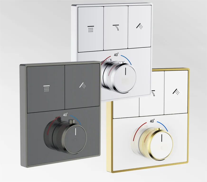 2 Way 3 Way in Wall Push Button Concealed Brass Thermostatic Diverter Bath&Shower Mixer Valve Faucet with Tempered Glass Panel